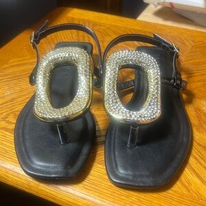 BAMBOO Black and Gold Embellished Sandals